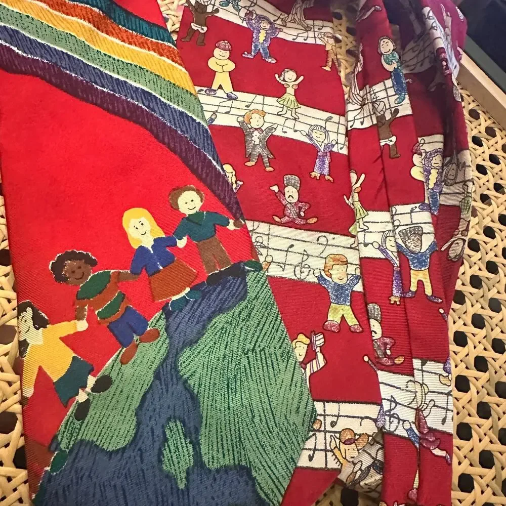 Save the Children 100% Silk, Made in USA Ties X 2. Designed by Children. READ